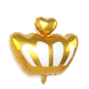 Golden crown aluminum foil balloon with heart top for birthday party decorations
