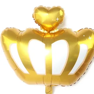 Golden crown foil balloon with heart top and star patterns for birthday party decoration