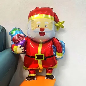 Standing Santa Claus foil balloon for Christmas party decoration with gifts and stars