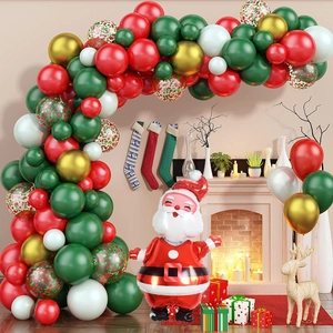 Arche de Ballons de Noël Rouge Vert Or Blanc Latex Aluminium Ballons Père Noël Guirlande pour Décoration de Fête Maison Intérieur Ornement