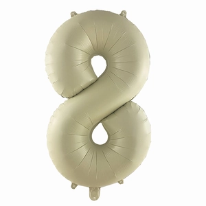 Close-up of cream number 8 foil balloon showing smooth matte texture for party decor