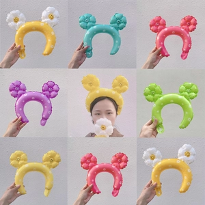 Inflatable Daisy Flower Headband Balloon Smile Face Aluminum Foil Balloon For Birthday Party Kids Photo Props Gift