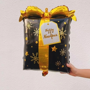 Handheld black and gold gift box aluminum foil balloon for Happy New Year party decoration