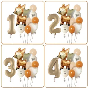 Kit de Combinaison de Ballons Chiffre Caramel Cerf de la Jungle pour Décoration de Fête d'Anniversaire d'Enfant Thème Forêt