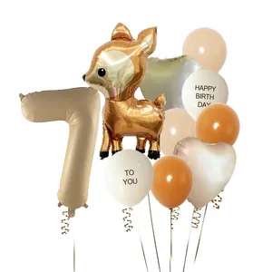 Kit ballons anniversaire cerf jungle avec chiffre sept pour décoration de fête