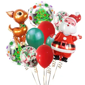 Christmas balloon kit with Santa, reindeer, foil trees, and festive red green latex