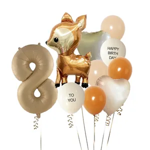 Kit de ballons cerf de la jungle et numéro 8 caramel pour fête d'anniversaire enfant