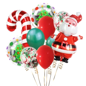 Christmas party balloon set with Santa Claus, candy cane, and red green latex balloons