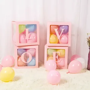 Ensemble de boîtes LOVE roses avec ballons macaron pour déco de fête d'anniversaire