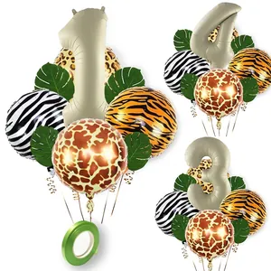 Jungle Safari Animal Print Balloon Decoration Cream Number Birthday Party Arrangement Aluminum Foil Material Festive Decor
