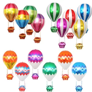 Ballon de Montgolfière 4D en Film d'Aluminium Motif à Rayures Ondulées Décor Gonflable pour Fête d'Anniversaire Enfants Centre Commercial
