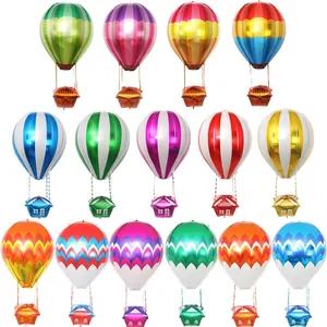 Lot de 15 ballons en aluminium colorés en forme de montgolfière 4D pour décoration