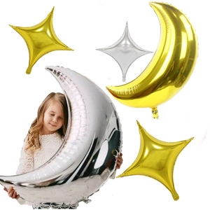 36-inch gold and silver moon foil balloons with stars for wedding party decoration