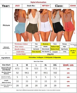 Detaillierte Größentabelle für Jeans-Shorts mit hoher Taille inkl. Bund- und Hüftmaßen