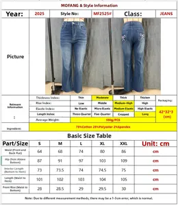 Size chart for high-waisted skinny denim jeans with butterfly embroidery detail