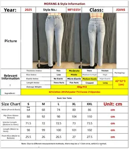 Tableau des tailles pour jean slim bleu clair avec mesures de taille et de hanche en cm