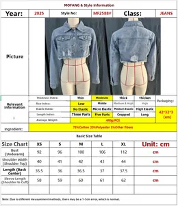 Tabella taglie dettagliata per giacca di jeans donna con misure e composizione
