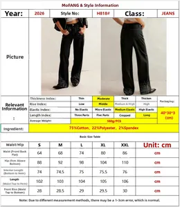 Tableau des tailles pour jeans extensibles noirs à strass avec mesures détaillées