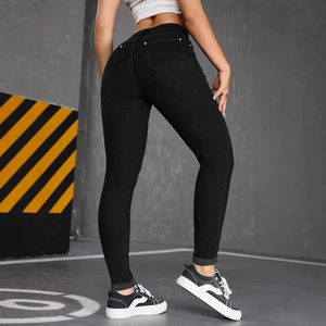 High waist skinny black stretch denim jeans with back pocket metal stud details