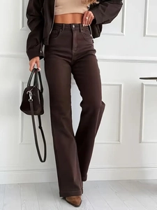 Jeans svasati a vita alta marrone scuro dalla vestibilità slim stile urban chic