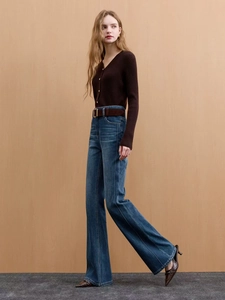Slim fit high waist flare jeans in dark blue with vintage vertical seam stitching