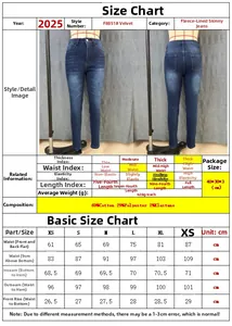 Tabella taglie dettagliata per jeans skinny foderati in pile donna dalla taglia XS alla XXL