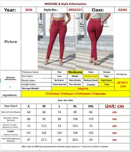 Guide des tailles détaillé pour jeans skinny taille haute avec mesures taille et hanches