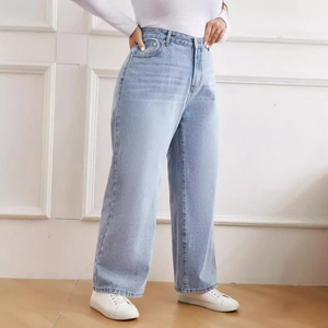 Damen-Jeans mit hoher Taille und weitem Bein in hellblau gewaschenem Denim, lose Passform