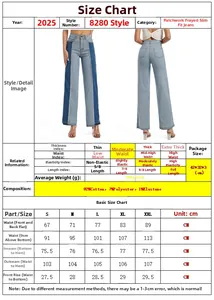 Detaillierte Größentabelle für Kontrast-Jeans mit Baumwollstoff-Spezifikationen