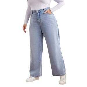 Damen Hellblaue High-Waist-Jeans mit weitem Bein und gerader, lockerer Passform-Stil