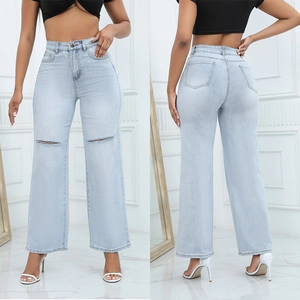 Jeans en Denim à Jambe Large et Taille Haute pour Femmes Jeans Évasés Stretch en Mélange de Coton Streetwear Vintage