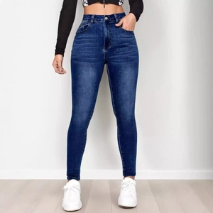 Jeans skinny a vita alta blu scuro da donna con effetto lavato e vestibilità slim