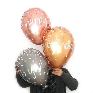 Handheld rose gold and grey Happy Birthday foil balloons set for party decoration