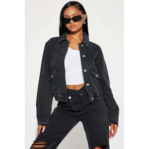Ensemble en Jean Noir Lavé pour Femmes Streetwear Décontracté Veste Courte Large et Pantalon en Jean Déchiré