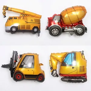 Construction vehicle foil balloons set with crane mixer and excavator for kids birthday