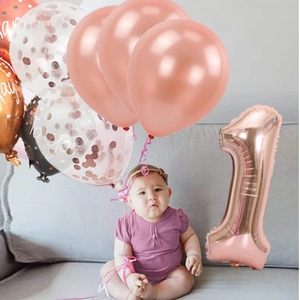 Kit de ballons d'anniversaire rose doré avec chiffre 1 et ballons à paillettes pour fête