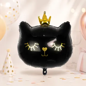 Globo grande de gato negro con corona dorada para decoración de celebraciones