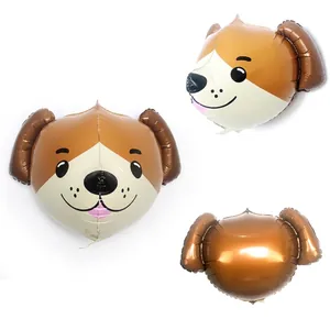 Ballon 3D en forme de tête de chien en aluminium pour décoration de fête d'enfants