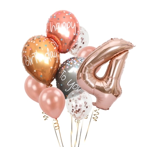 Set de ballons chiffre 4 or rose avec ballons confettis pour décoration de 4e anniversaire