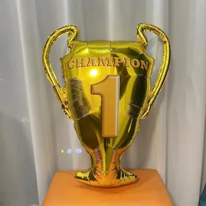 Golden trophy foil balloon with Champion and number 1 print for sports celebrations