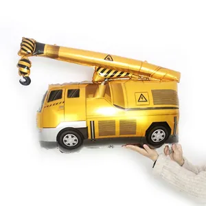 Large yellow crane construction vehicle foil balloon for kids birthday party decoration