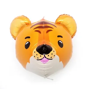 Ballon en aluminium tête de tigre 3D pour décoration d'anniversaire avec rayures orange