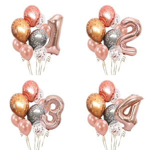 Ballon Chiffre Anniversaire Or Rose Décoration Feuille d'Aluminium Imprimé Happy Birthday Pour Fête d'Anniversaire