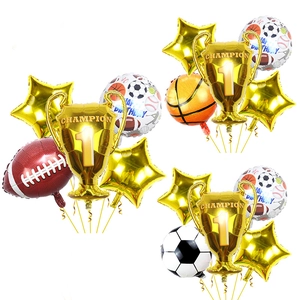 Golden Trophy Star Sports Balloons Aluminum Foil Soccer Basketball Volleyball American Football Balloons Birthday Decoration