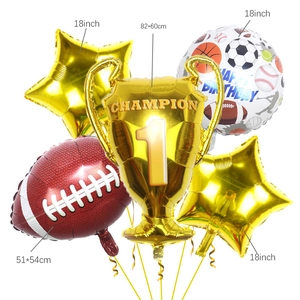 Golden champion trophy balloon set with football star and birthday sports theme decoration