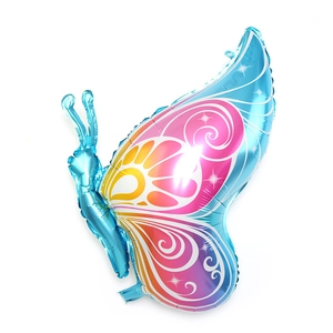 Colorful butterfly shape aluminum foil balloon with gradient blue and pink wings decoration