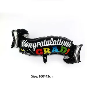 Palloncino laurea a forma di pergamena nera con testo Congratulations e tocco 100x43cm