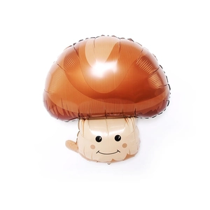 Cartoon mushroom foil balloon in brown and beige colors for festive party decoration