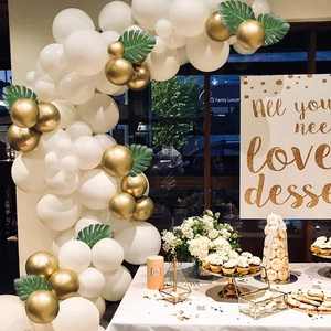 108pcs white and gold balloon arch kit with green palm leaves for wedding party decor
