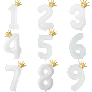 White Number Aluminum Film Foil Balloon With Gold Rose Gold Crown Daisy For Birthday Party Anniversary Celebration Decoration